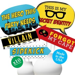 Funny Bam Superhero - Birthday Photo Booth Prop Kit, DIY Setup -10pc