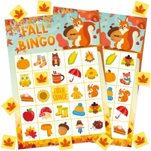 Fall Bingo Game Card for Kids Adults 24 Players Autumn Party Classroom Game