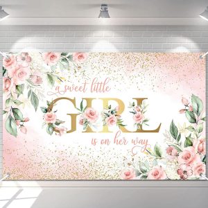 Avezano Girl Baby Shower Backdrop Pink Floral Baby Shower Banner 6x3.6ft