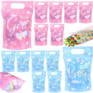 Capoda 50 Pcs Team Boy or Girl Gift Bags Gender Reveal Clear Sealing Pouch