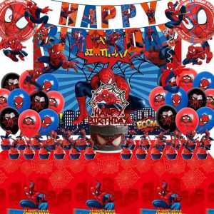 51PCS spidey birthday party supplies, backdrop, "Happy Birthday" banner,tablecloth, large aluminum balloon, small…