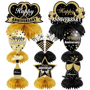 8Pcs Happy Wedding Anniversary Decorations Table Honeycomb Centerpieces