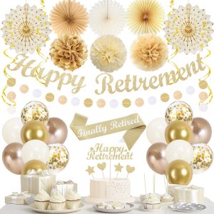 Vlipoeasn Retirement Decorations for Men Women with Sash(Champagne Gold)