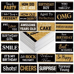 Beeveer 24 Designs Birthday Photo Booth Props, Double Sided PVC Signs