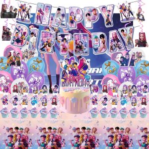 For K Pop Demon Hunters Party Supplies, 50 PCS Birthday Decorations Set Include Banner, Balloons,, Hanging Swirls,…