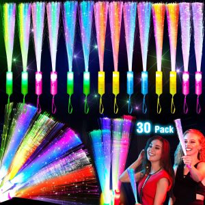 TURNMEON 30 Pcs Colorful Glow Fiber Wands, Halloween Glow Sticks Party Pack
