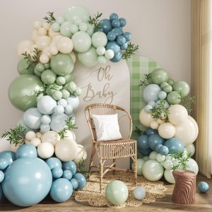 Dusty Blue Sage Green Balloon Arch Kit for Baby Shower Decorations