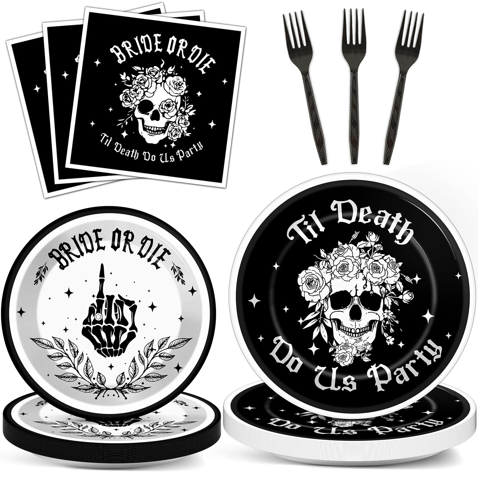 96pcs Bride or Die Bachelorette Party Plates and Napkins, Till Death Let's Birthday Decorations for Bridal Shower Party Dessert Plates, Halloween Bachelor Birthday Tableware Decor, Serves 24