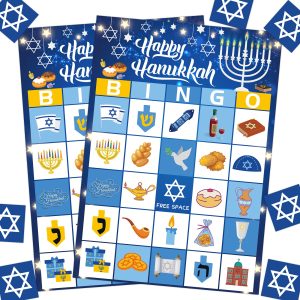 Hanukkah Bingo Game- 24 Players Chanukah Bingo Cards Family Party Games