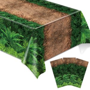 chiazllta 3pcs Forest Path Tablecloth Dinosaur Party Tablecloth Woodland Birthday Supplies Dino Jungle Party Decorations Favor for Baby Shower, Picnic, Camping 105 x 54 inch