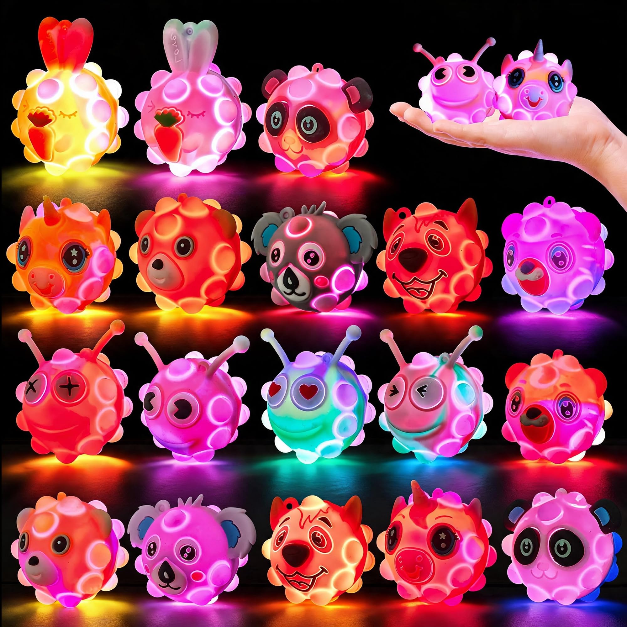 18 Pack Light Up Animal Pop Balls, Party Favors for Kids, Goodie Bag Stuffers, Treasure Box Prizes, Halloween Non-Candy Treats for Kids, Stocking Stuffers, Pinata Stuffers, Classroom Prizes