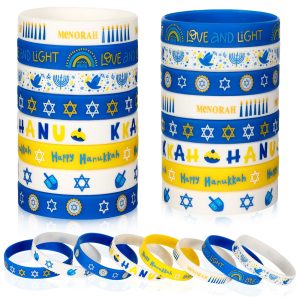 JUNEBRUSHS 24Pcs Hanukkah Silicone Bracelets for Hanukkah Gifts Decorations