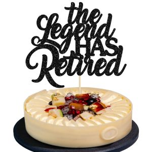 1Pcs The Legend has Retired Cake Topper Black Glitter Goodbye Tension Hello Pension Cake Decoration for Happy Retirement Farewell Party Decoration Supplies