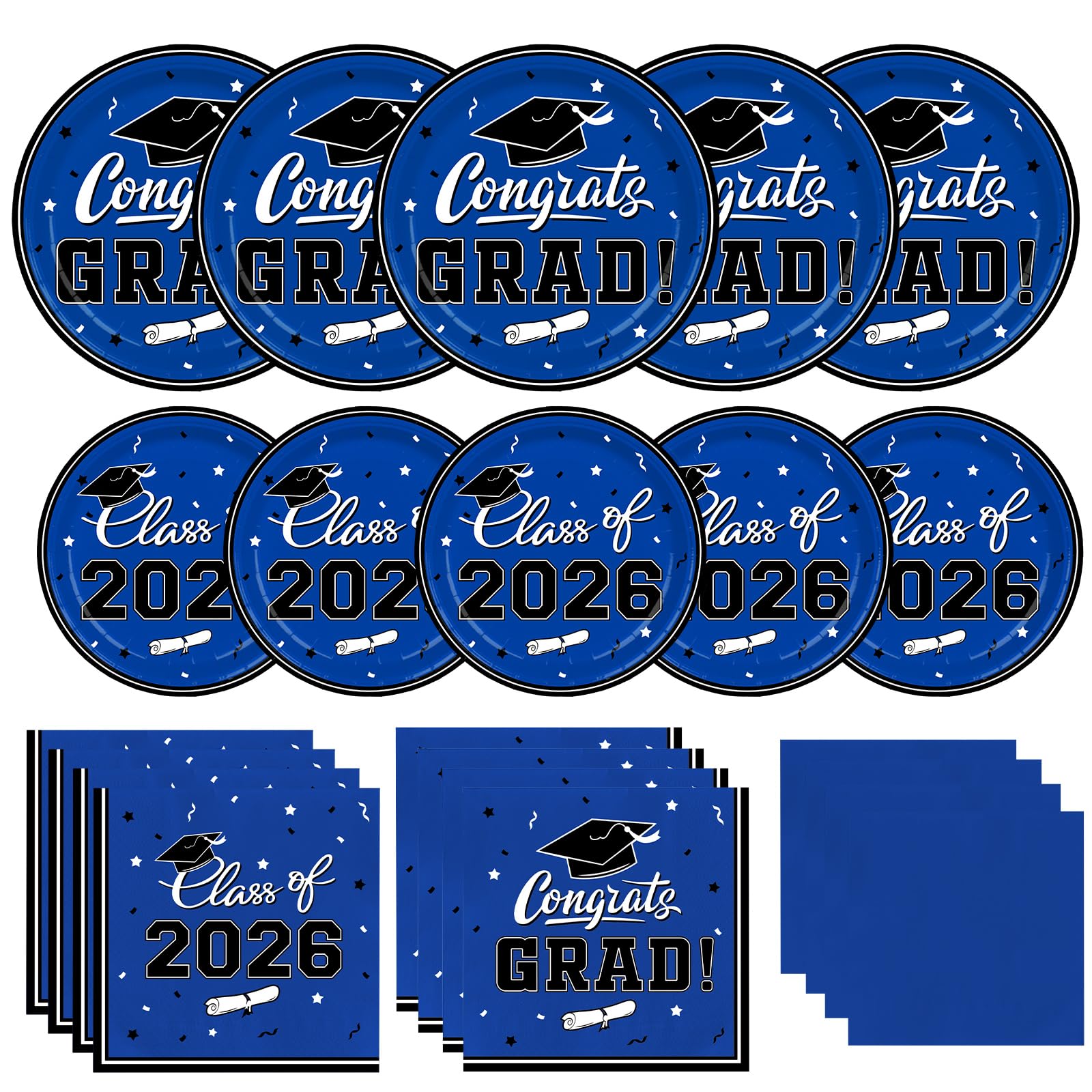 Gatherfun Graduation decorations 2026 Graduation Plates and Napkins Blue Disposable Paper Plates Luncheon Napkins Cocktail Napkins for Congrats Grad Party Decorations, Serve 50