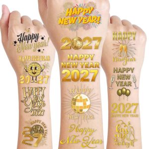 Happy New Year 2027 Temporary Tattoos Stickers, 120PCS, Gold