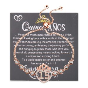 FEELMEM Quinceanera Gifts 15 Quince Anos Gift 15 Princess Crown Charm Bracelet Happy 15th Birthday Gift (15 Quince-bracelet)