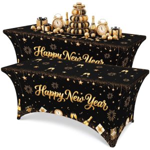 Moukeren 2 Pcs Happy New Year Tablecloth 6ft New Year Stretch Table Covers