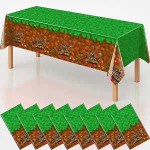 byojia 8Pcs Pixel Miner Party Decorations Tablecloth, 54" x 108" Gamer Birthday Tablecloth Disposable Plastic Pixel Gaming Birthday Decorations Table Cover for Kids Gamer Party Supplies