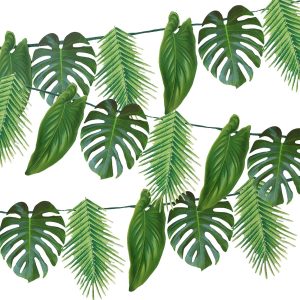 Talking Tables Reusable Tropical Party Decorations Palm Leaves Décor Leaf Garland Hawaiian Theme Party Tiki Bar Decoration for Safari Birthday Summer Green Luau Jungle Paper Length 8.5ft