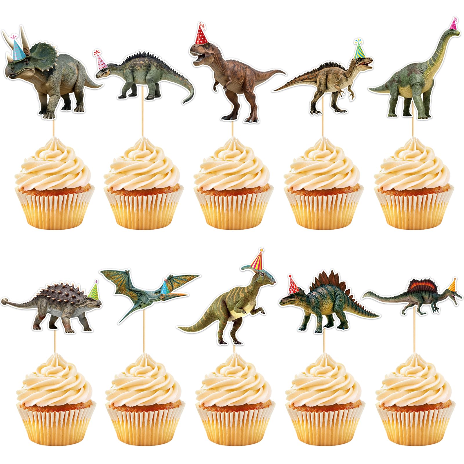 Hooqict 40Pcs Dinosaur Cupcake Toppers Dinosaur Birthday Cake Decorations Cupcake Toppers for Kids Boys Girls Dino Themed Baby Shower Birthday Party Decorations Supplies