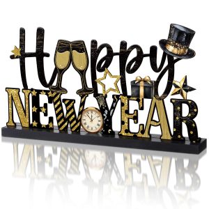 Cinnvoice 2027 Happy New Year Table Decor, Black and Gold Metal Sign