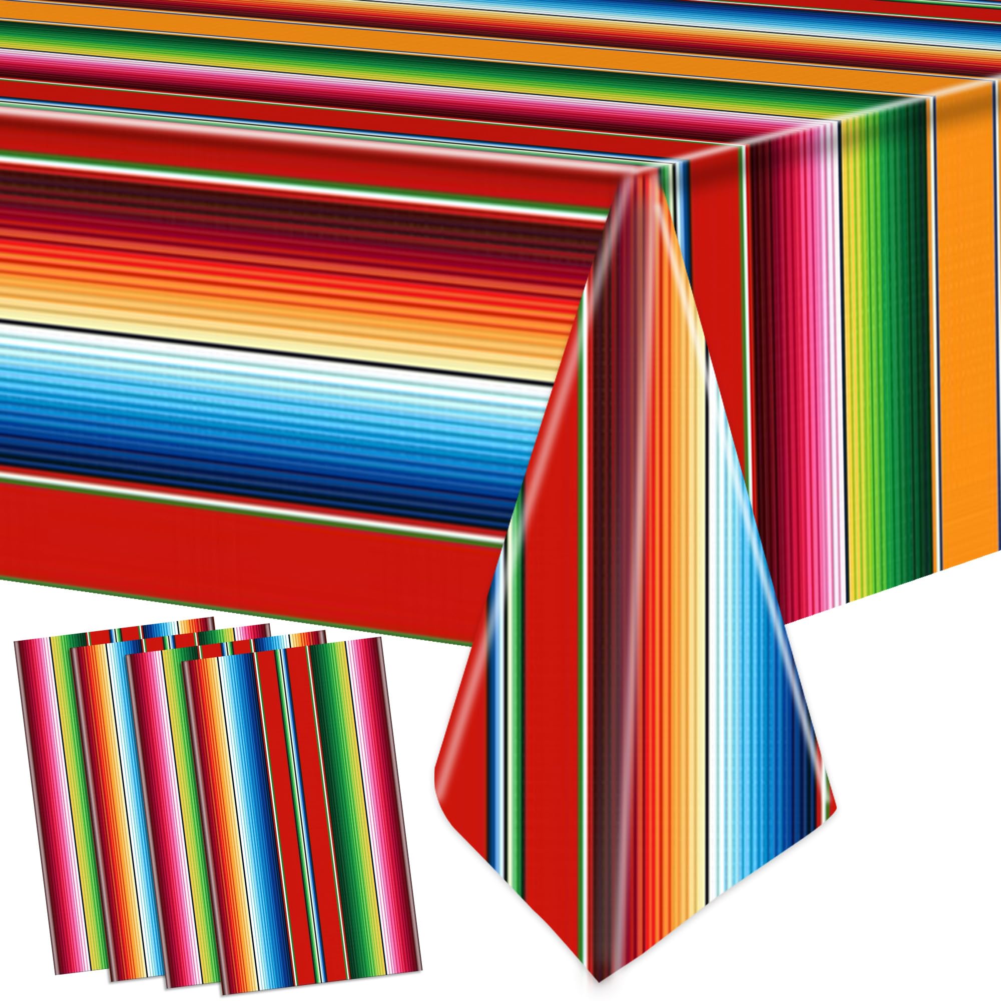 4 PCS Mexican Fiesta Plastic Tablecloth 108 x 54 Inch Mexican Striped Disposable Table Covers Waterproof Cinco De Mayo Rectangle Party Table Cloth for Fiesta Taco Mexico Themed Birthday Party Supplies