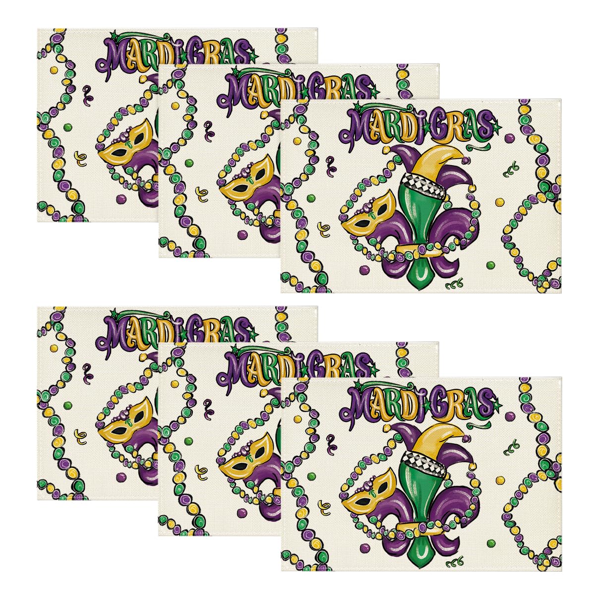 Artoid Mode Iris Jewelry Carnival Mardi Gras Placemats Set of 6, 12x18 Inch Seasonal Festival Holiday Table Mats for Party Kitchen Dining Decoration
