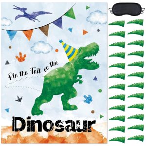 WERNNSAI Pin the Tail on the Dinosaur Games Dinosaur Birthday Decorations