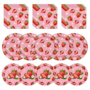 40 Pcs Strawberry Plates and Napkins Sets, Strawberries Dinner Dessert Paper Plates Summer Berry Napkins Tableware Kit for Fruit Strawberry Party Birthday Decorations Supplies Table Decor, Serve 20