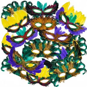 Mardi Gras Feather Masks (12-Pack) Masquerade Party Masks for Adults