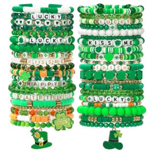Shcsdr 40 Pcs St. Patrick's Day Shamrock Bracelets Bulk Set
