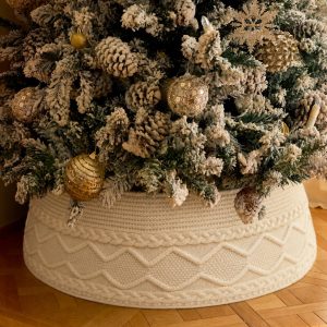 Noiclub Knit Christmas Tree Collar, Christmas Tree Skirt, Cream, 23-30 in