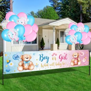 39 Pcs Gender Reveal Decorations, Boy or Girl Yard Sign with Balloons