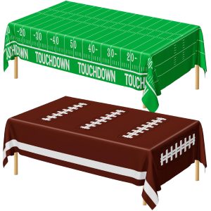 QZYL Football Party Decorations 2026, Disposable Football Tablecloth, 2 PCS Brown Green Decoration Runner, Game Day Theme Table Cloth, Plastic Table Cover for Game Day Touchdown Party Supplies