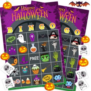 Halloween Party Games for Kids Adults, 24 Player Halloween Bingo Card Games