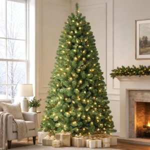 Alupssuc 6FT Prelit Christmas Tree, Warm White Lights, Hinged Branches