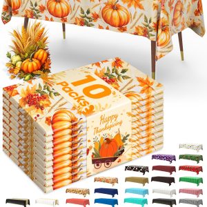 Pureegg Thanksgiving Plastic Table Cloth Disposable, 10 Pack, Fall Pumpkin