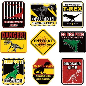 Blulu 9 Pcs Dinosaur Party Decoration Signs, Dinosaur Wall Decor Signs