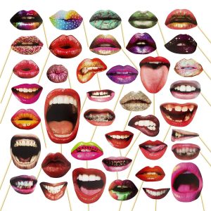 40Pcs Funny Lips Mouth Photo Booth Props with Sticks - Valentine's Day Party Selfie Accessories for Couples Date, Halloween, Birthday, Wedding & Graduation Decorations