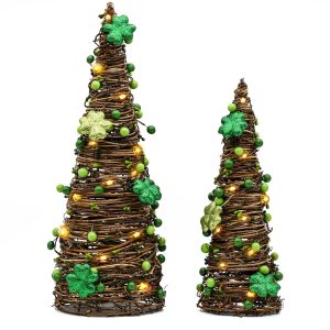 St Patricks Day Rattan Table Tree Decorations,St Patricks Table Centerpiece