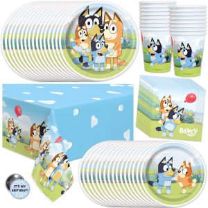 Bluey Birthday Decorations for Party, Tablecloth, Plates and Napkins, Cups