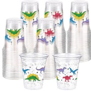 Funnymoom 60 Pack Dinosaur Cups 12 oz Disposable Clear Plastic Dino Theme Drinking Cups for Dinosaur Birthday Party Decorations Supplies