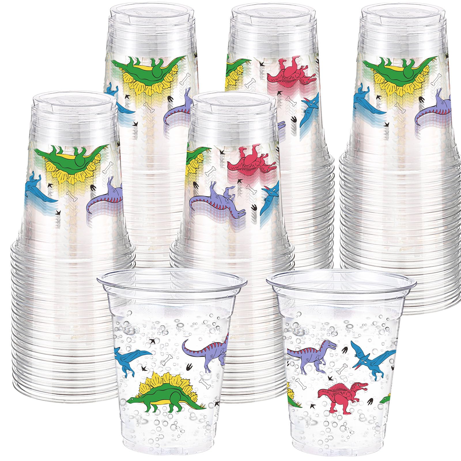 Funnymoom 60 Pack Dinosaur Cups 12 oz Disposable Clear Plastic Dino Theme Drinking Cups for Dinosaur Birthday Party Decorations Supplies