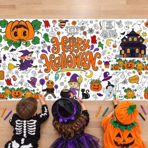 OHOME Halloween Giant Coloring Poster/Tablecloth-Halloween Crafts for Kids-30 x 72 Inches Jumbo Paper Coloring Banner Gifts for Kids Activities Games Toys Party Favors- Halloween Party Decorations