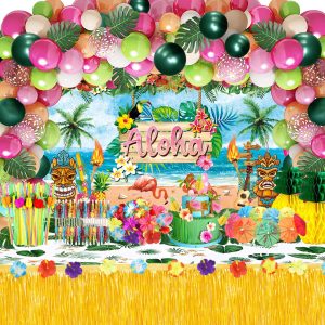 161 Pcs Hawaiian Luau Party Decorations, Tropical Summer Beach Party Decors