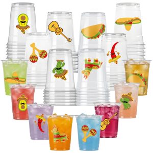 50 Pack 12 oz Mexican Fiesta Plastic Cups, Disposable Drinking Cups, Colorful Fiesta Party Supplies for Cinco de Mayo Taco Birthday Party Decorations (Mexican)