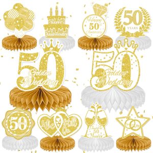 DTOFOOT 10Pcs 50th Wedding Anniversary Decorations Honeycomb Centerpieces