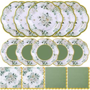 NatNarr 150 Pcs Sage Green Party Plates And Napkins Set For Bridal Shower