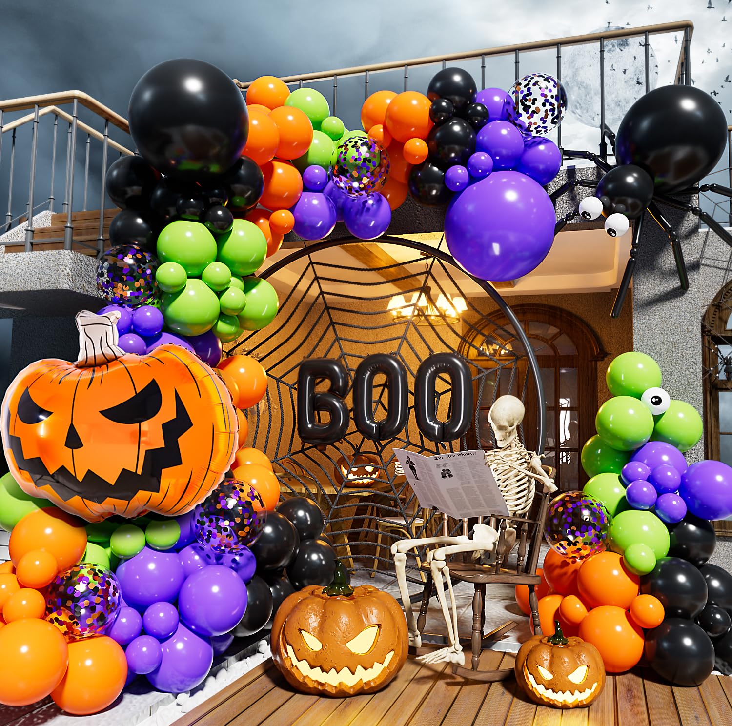 Haolongfa Halloween Balloons Garland Arch Kit with BOO Pumpkin Foil Balloon