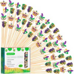 100Pcs Mardi Gras Cocktail Picks Carnival Masquerade Party Decor